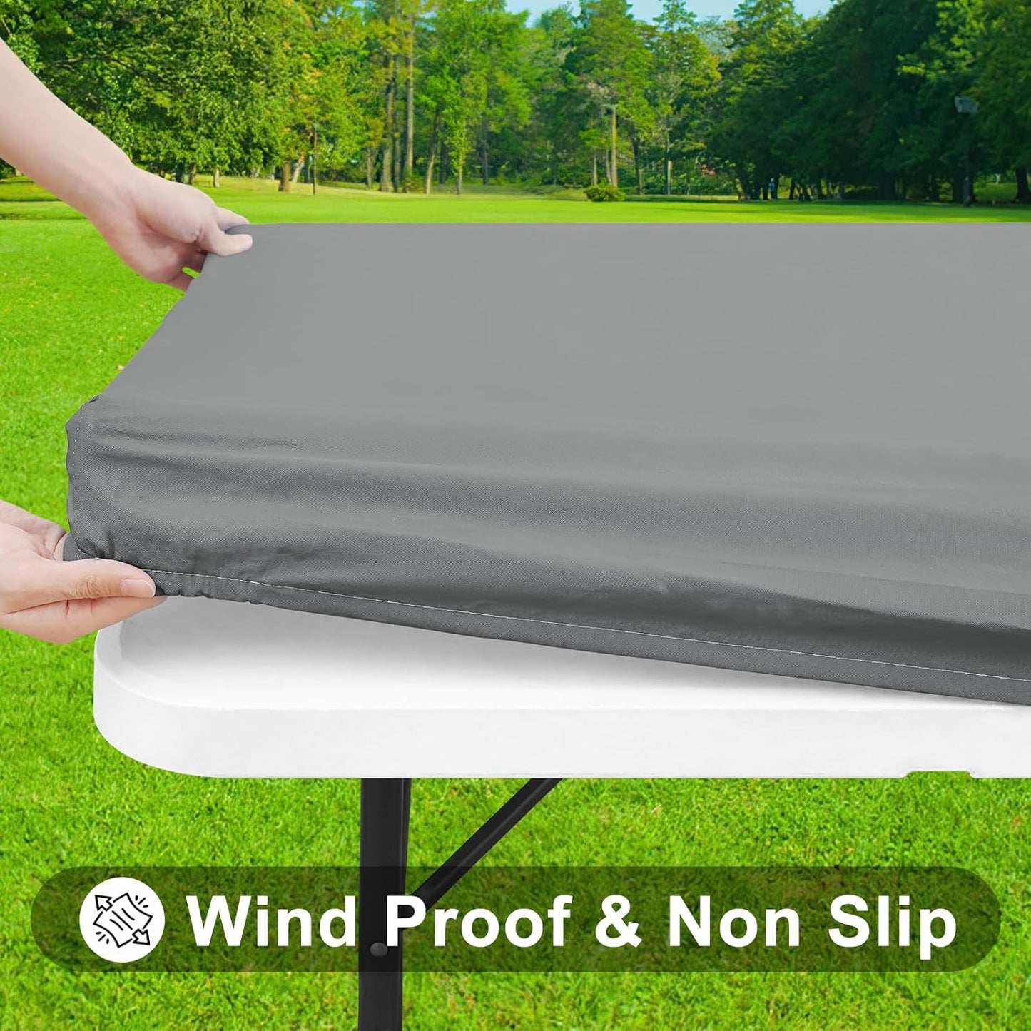 Elastic Fitted Vinyl Tablecloth with Flannel Backing for 6ft Folding Tables, Waterproof and Wipeable, Ideal for Indoor and Outdoor Use (Grey, 30" x 72")