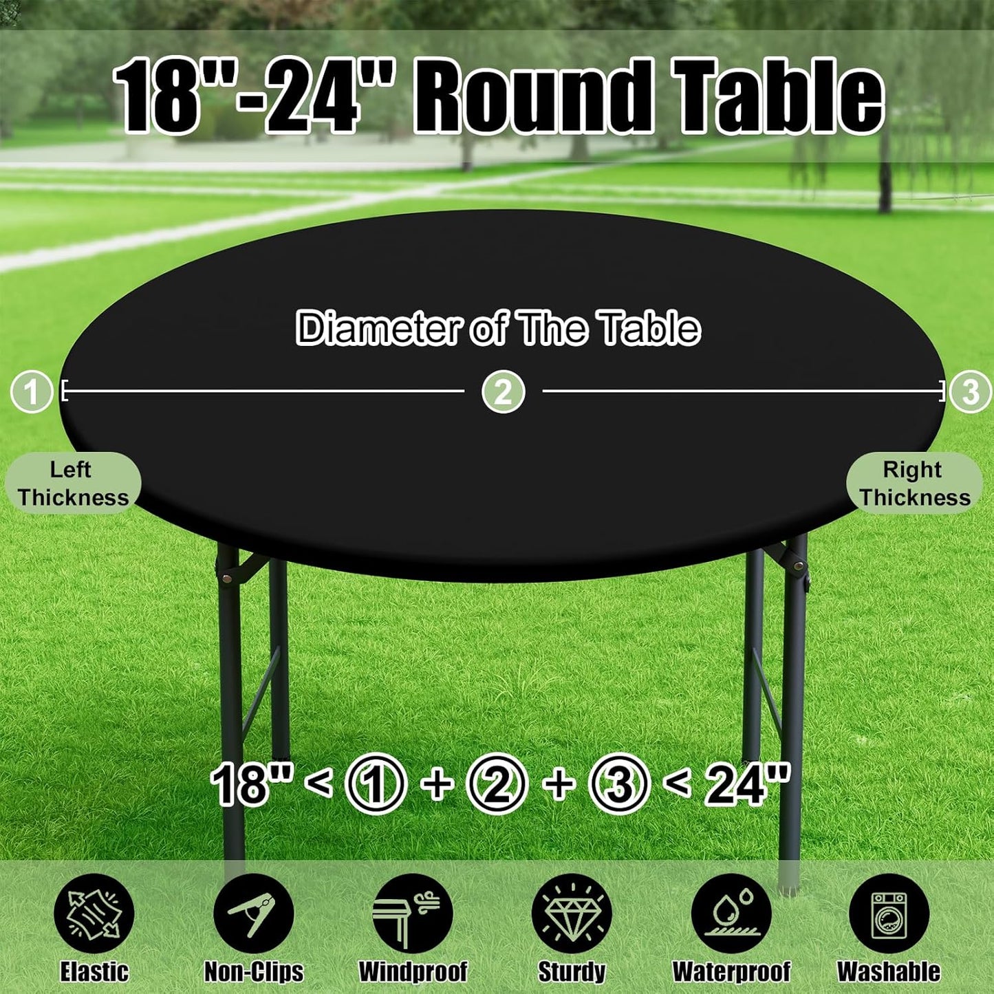 2 Packs round Spandex Tablecloths, Stretch Elastic Tablecloth Cover Fitted for 18"-24" round Tables, Waterproof Polyester Washable Table Cloth for Dining, Party, Outdoor and Indoor, Black