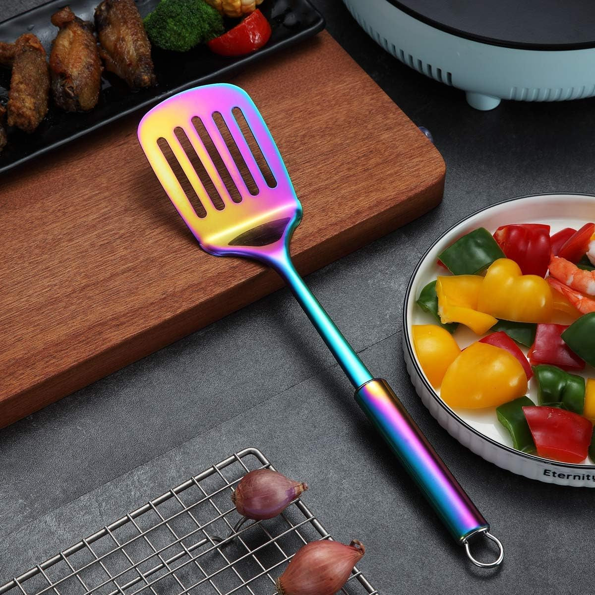 Professional Rainbow Slotted Turner - Stainless Steel BBQ Spatula