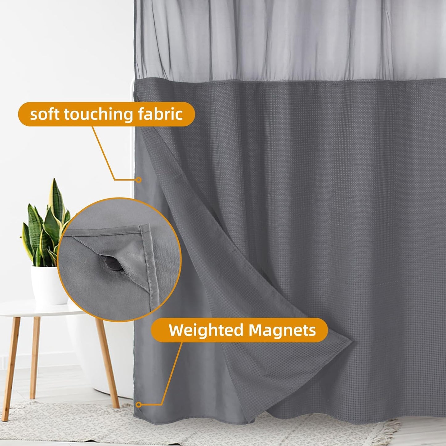 1 Pack Fabric Snap-In Shower Curtain Liner Replacement,Compatible with No Hook Shower Curtain with Snap in Liner, Removable & Water-Repellent,Machine Washable,70X54,Grey