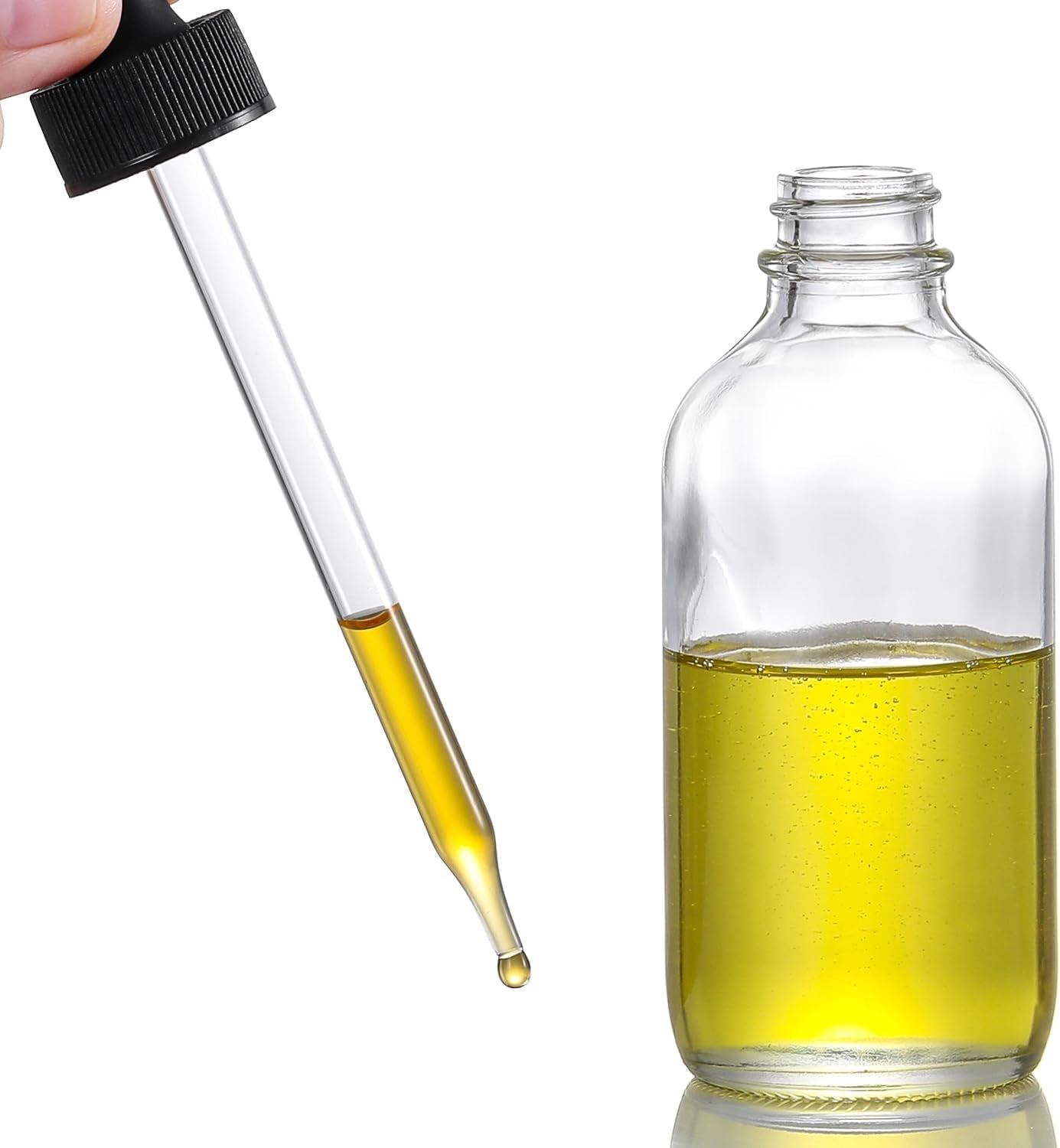 4 Pack, 4 Oz Dropper Bottles with 1 Funnel & 4 Labels - Essential Oils Bottles for Health, Personal Care & Beauty - 120Ml Thick Clear Glass Tincture Bottles with Eye Droppers, Leakproof