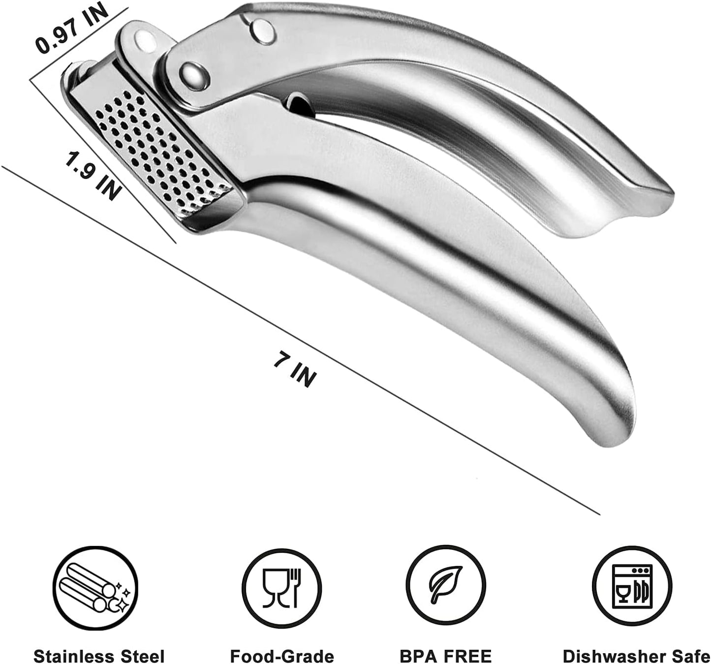 Premium Garlic Press Stainless Steel, No Need to Peel Garlic Presser, Heavy Duty Professional Grade Double Lever-Assisted Garlic Mincer with High Capacity Chamber- Easier Clean Garlic Crusher