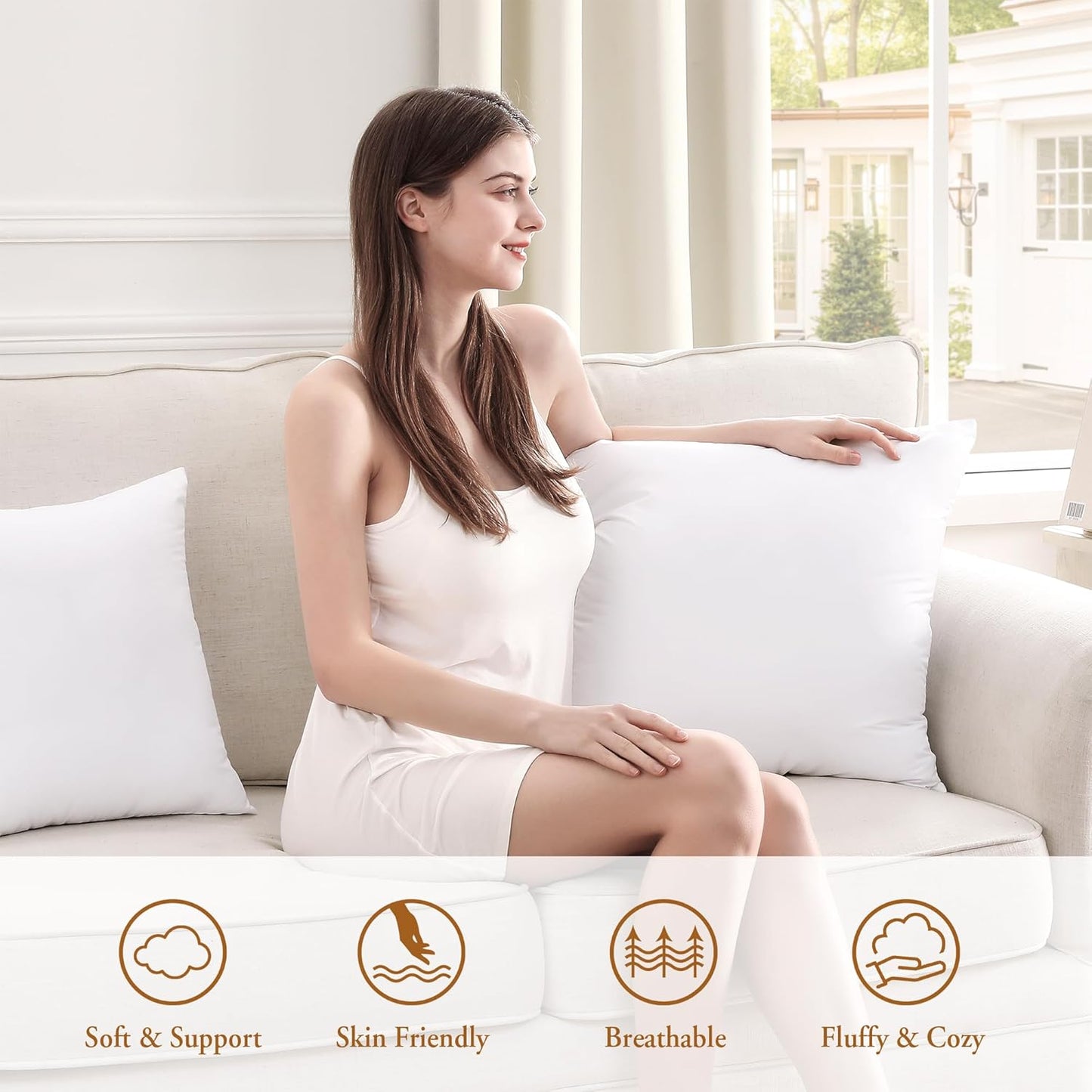 ® down Alternative Throw Pillow Inserts, 12X12 Pillows for Sofa, Bed and Couch, Set of 2