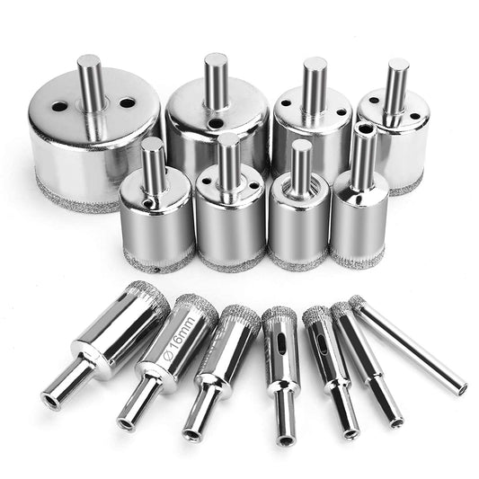 15 Pcs Diamond Drill Bits for Ceramic, Diamond Hole Saw Drill Bit Set Kit, Premium Glass Drill Bit for Bottles,Pots, Marble, Granite Stone, Tile Cutting 0.23 Inch - 2 Inch(6Mm - 50Mm)