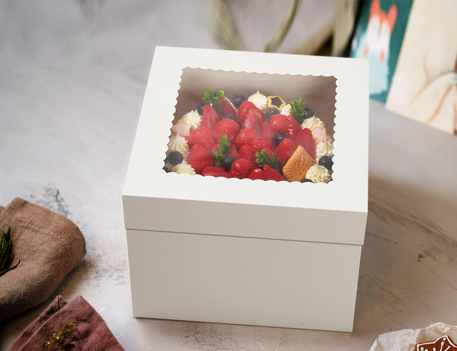 5Pcs Cake Boxes, 12X12X8 Inches Tall Cake Box with Window, White Bakery Boxes, Large Baking Boxes, Square Cardboard Cake Box for Multi-Layer Cakes, Cake Decorating Supplies for Gift Giving
