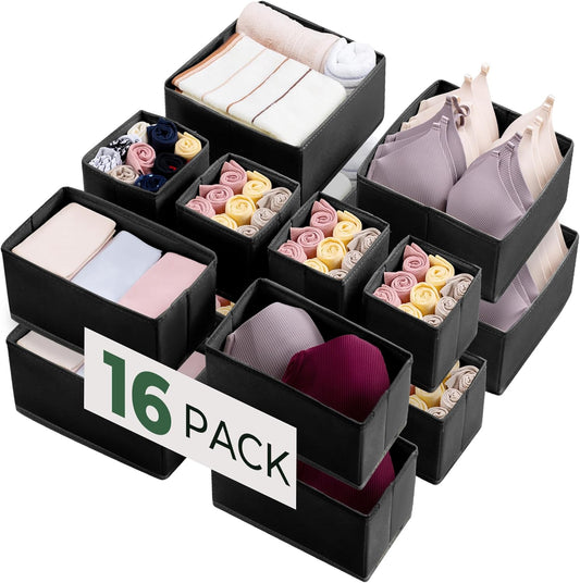 16 Pack Drawer Organizer Clothes, Dresser Drawer Organizers for Clothing Fabric Foldable Closet Organizers and Storage Bins for Baby Clothes, Nursery, Underwear, Bras, Socks