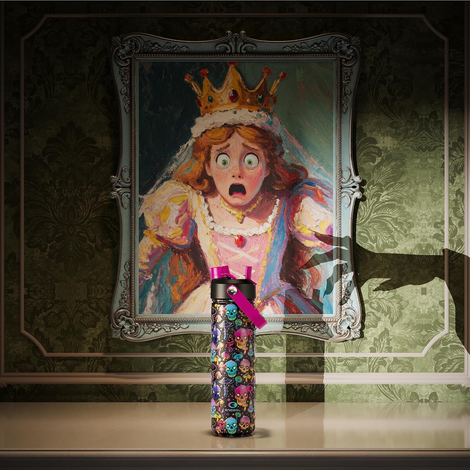 Halloween Insulated Water Bottle with Straw, Stainless Steel Water Bottle, Leak Proof Bpa-Free, Keeps Cold for 24 Hours for Sports, Skull Spooky Holiday Gifts (26 Oz, Trippy Skulls)