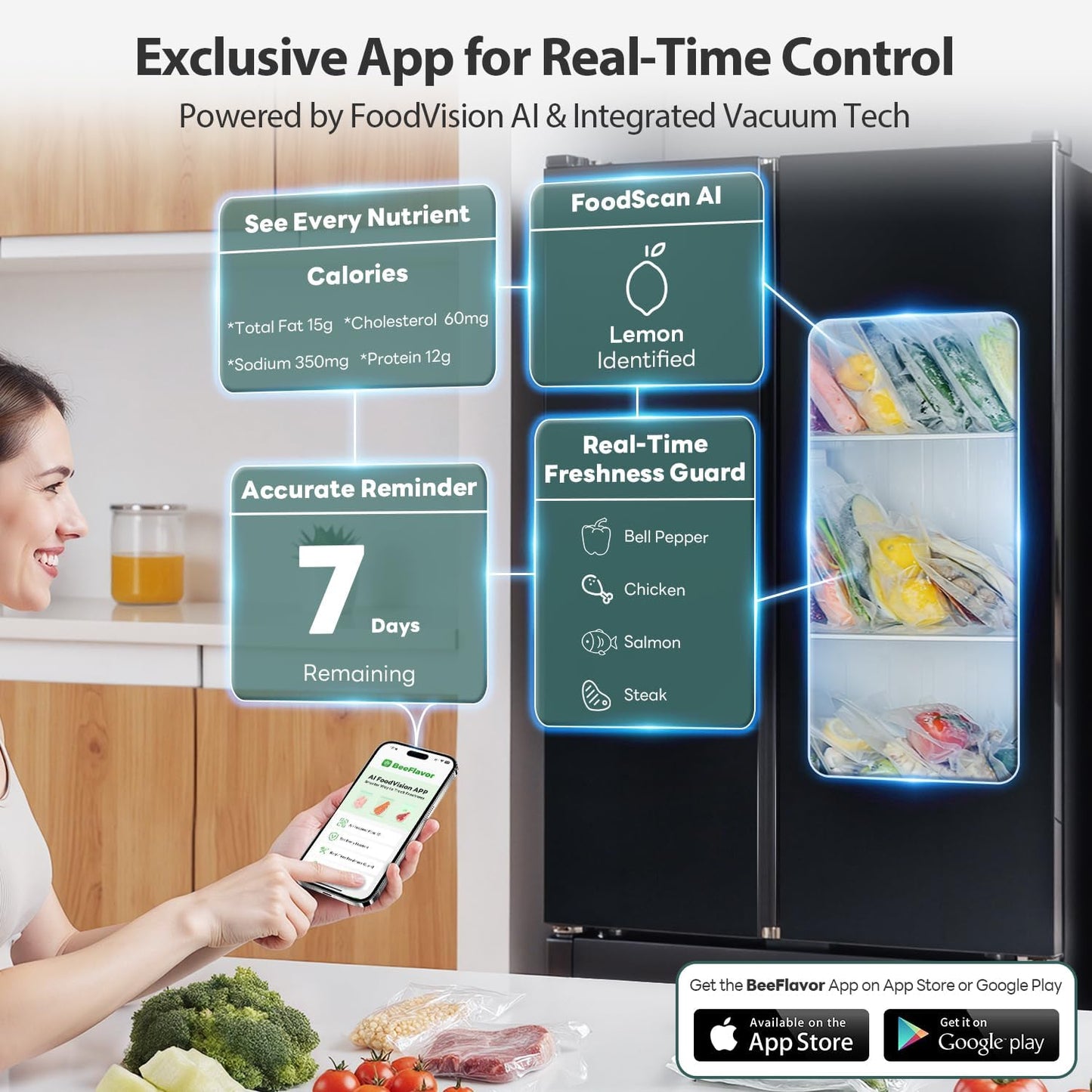 Vacuum Sealer Machine, Aqualock Series 2X Seal&130W Full Automatic Food Sealer, Powerful Food Preservation System with Handle, Built-In Cutter&Bags Storage&Hose, 2 Bags Rolls, Stainless Steel