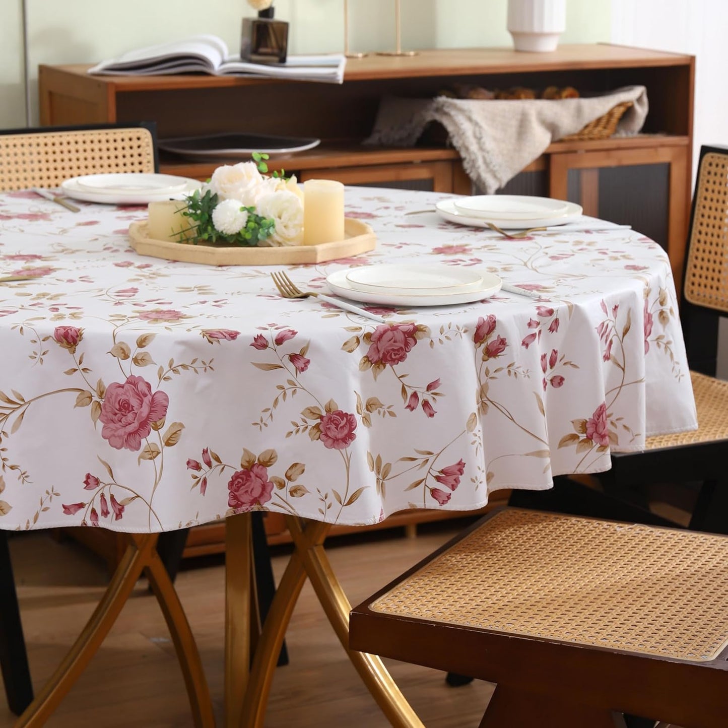Round Vinyl Tablecloth with Flannel Backing Waterproof Oil-Proof PVC Table Cloth Stain-Resistant Wipeable Table Cover for round Table(48" Round)