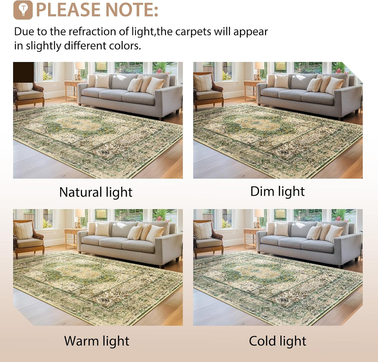 6X9 Area Rugs Machine Washable No Pile Non Slip Vintage Rugs for Living Room&Bedroom&Dinning Room Bohemian Distressed Carpet Indoor,Green/Teal/Multi