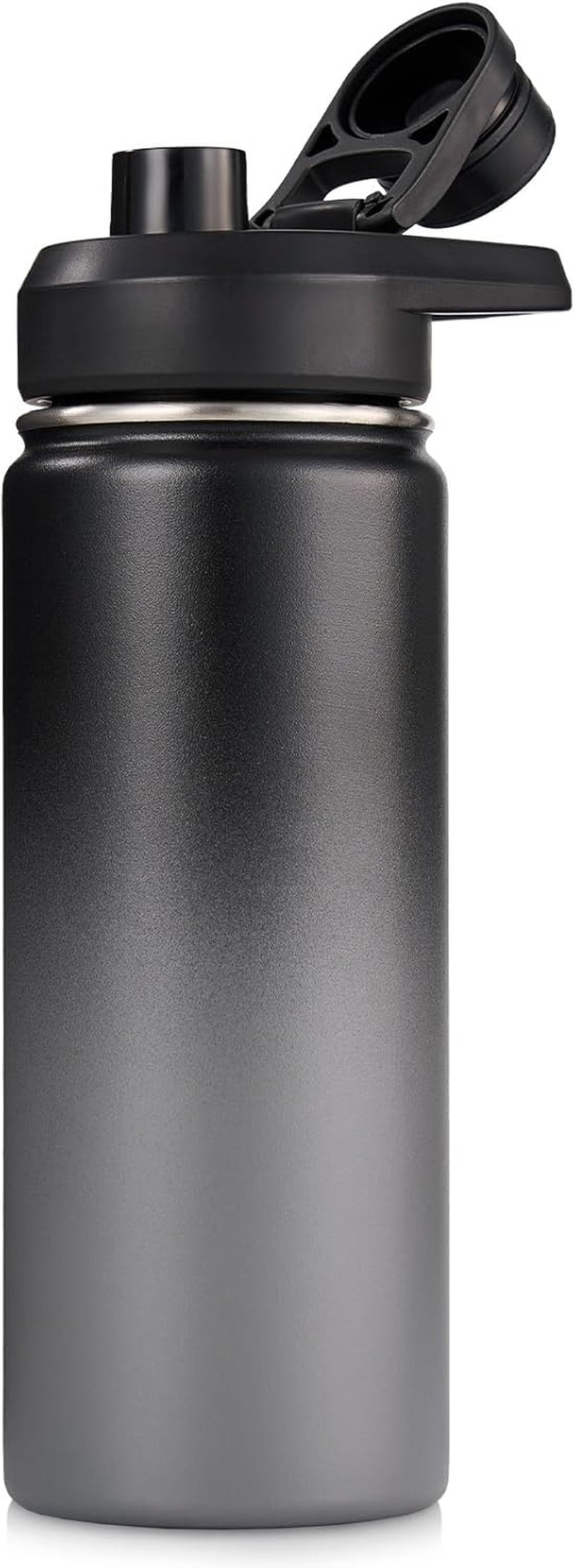18 Oz Insulated Water Bottle with Handle, 304 Stainless Steel Water Bottles with Wide Mouth, Double Wall Vacuum Sports Water Bottle, BPA Free, Keep Cold and Hot, Black/Gray