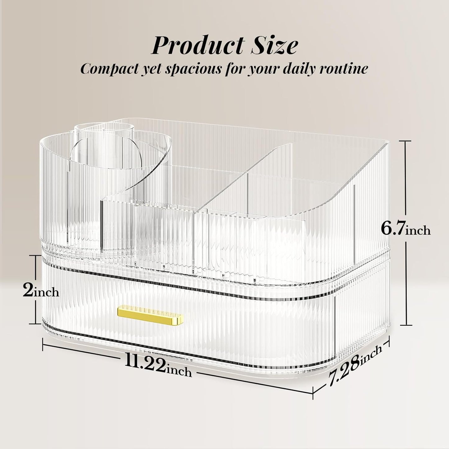 Makeup Organizer for Vanity with Stackable Drawers, 360 Rotating Makeup Brush Holder Large Cosmetic Display Case for Dresser, Bathroom Countertop Skincare Organizers and Storage, Crystal Clear