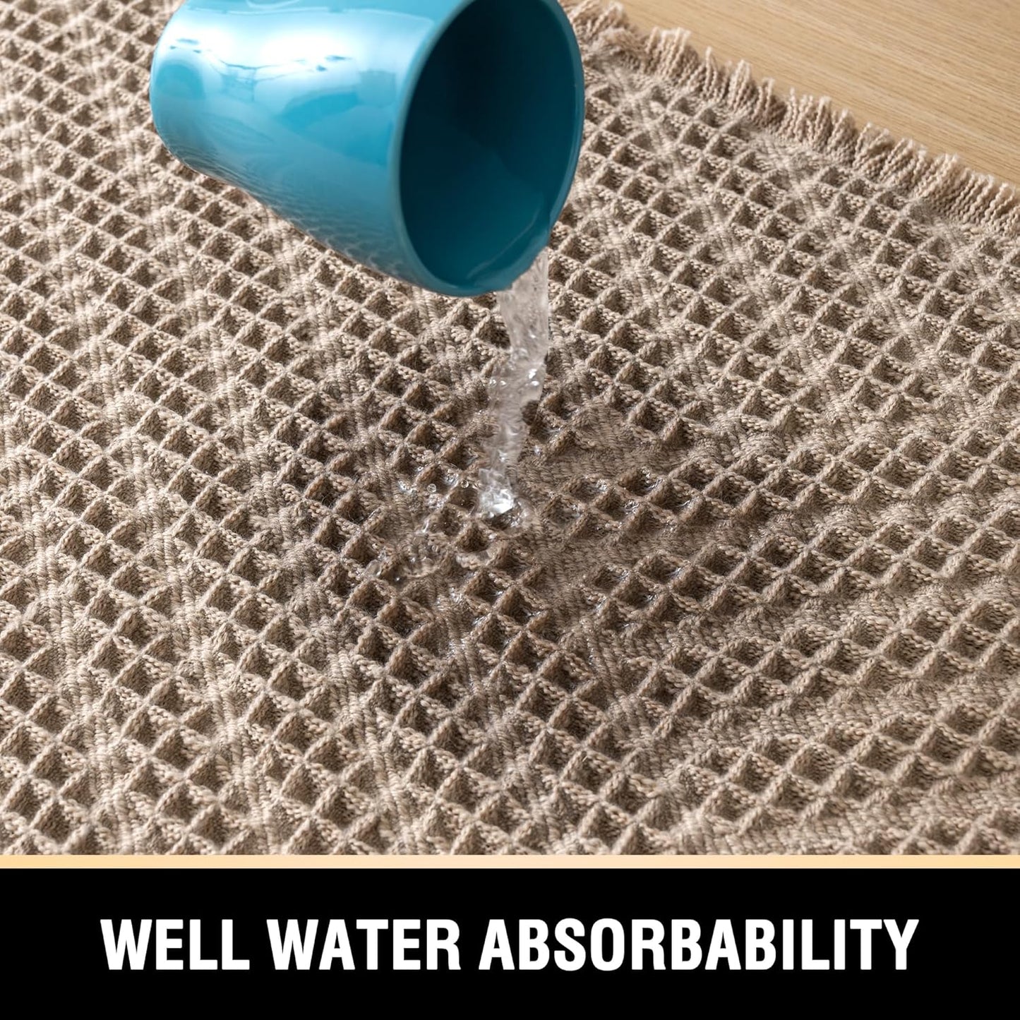 Waffle Bath Mat Super Absorbent Boho Bath Mat Non Slip Bath Rugs for Bathroom Floor Machine Washable Dry Fast Bathroom Rugs with Handmade Tassels, 17" X 24", Irish Cream