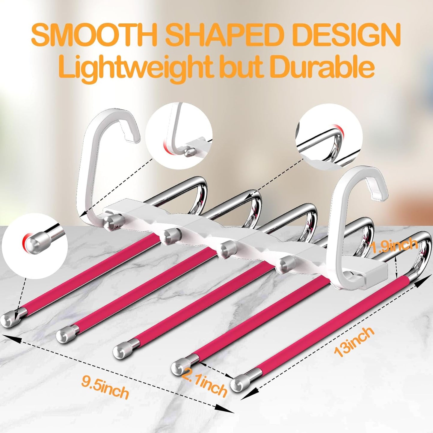 Space-Saving Non-Slip Pants Hanger - 1 Pack for Organizing Jeans, Trousers, Scarves, Leggings, and Skirts (Red)