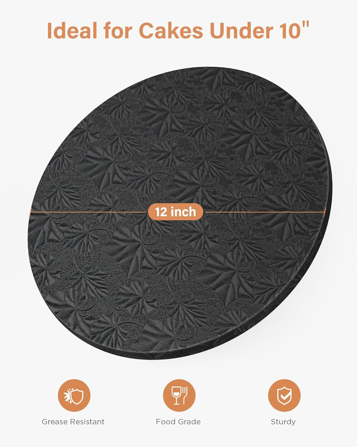 Cake Boards Drum 12 Inch Round, 1/2" Thick Decorating Supplies, Black Sturdy Corrugated Cardboard Base, Base Para Pastel, 1 Pack