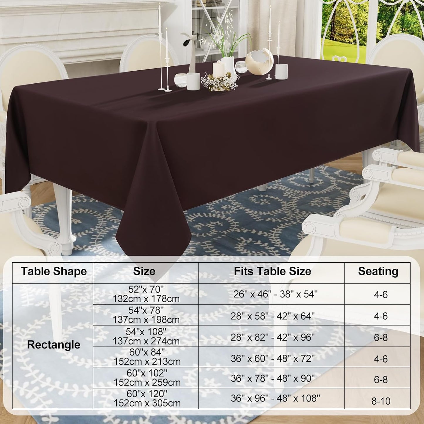 Rectangle Table Cloth, Waterproof Anti-Scratch Polyester Tablecloth, Decorative Washable Fabric Table Cover for Dining, Buffet, Parties and Outdoor, 60X84, Coffee