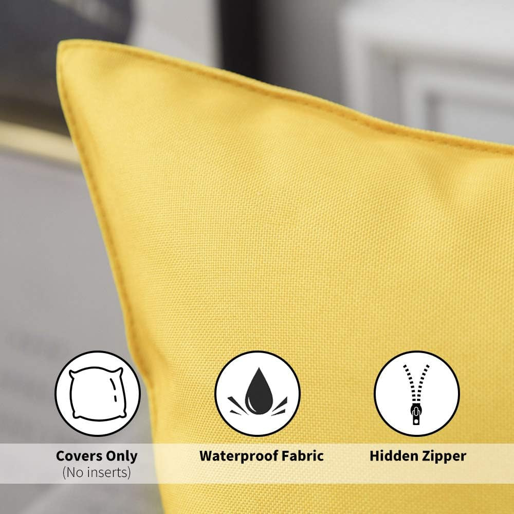 Pack of 2 Decorative Outdoor Waterproof Pillow Covers Square Garden Cushion Sham Throw Pillowcase Shell for Patio Tent Couch 18X18 Inch Yellow