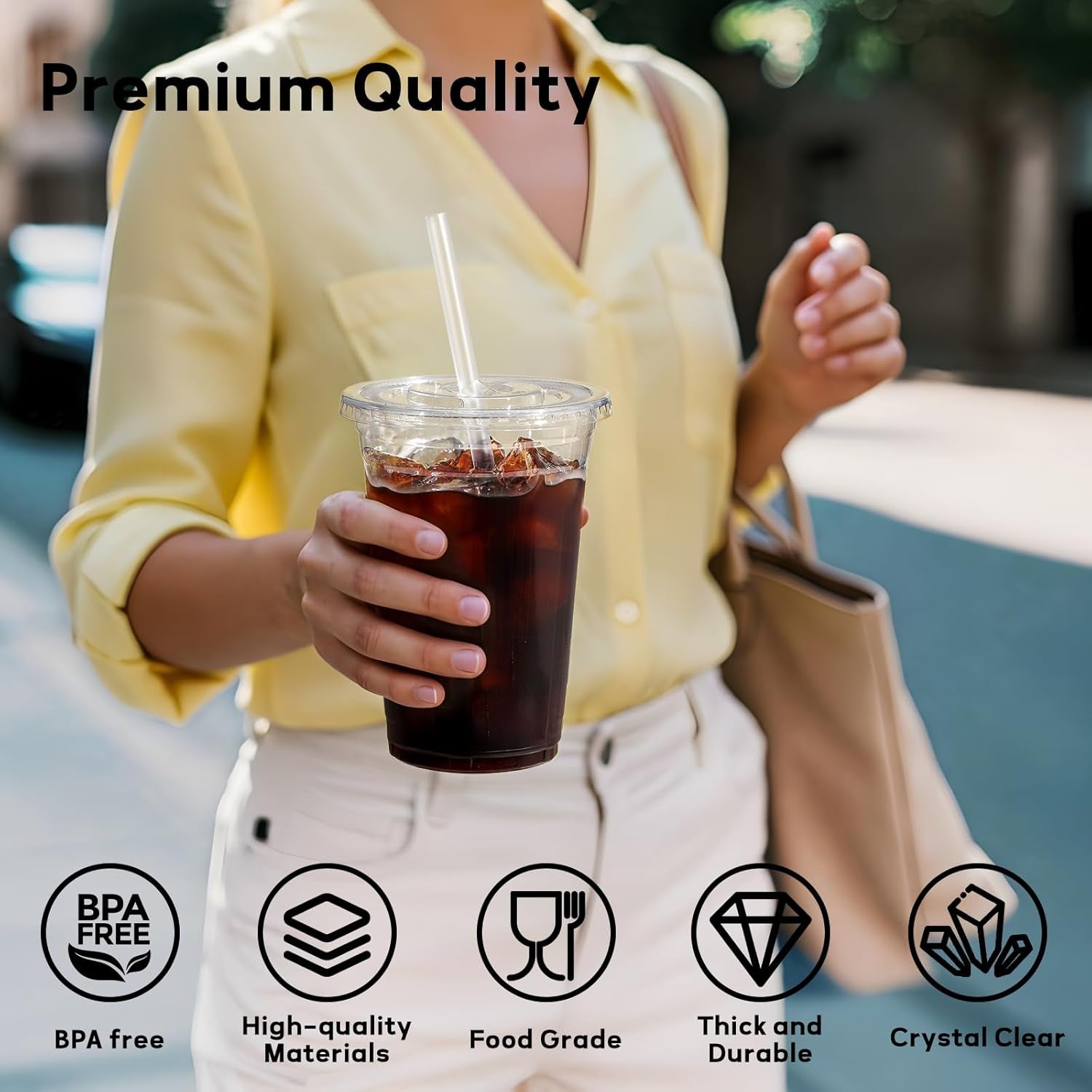 16 Oz Plastic Cups with Lids and Straws, 50 Pack, Disposable Iced Coffee Cups with Lids, Clear Cups with Lids for Cold Drinks, Iced Tea, Milkshakes, Smoothies - Durable & BPA Free