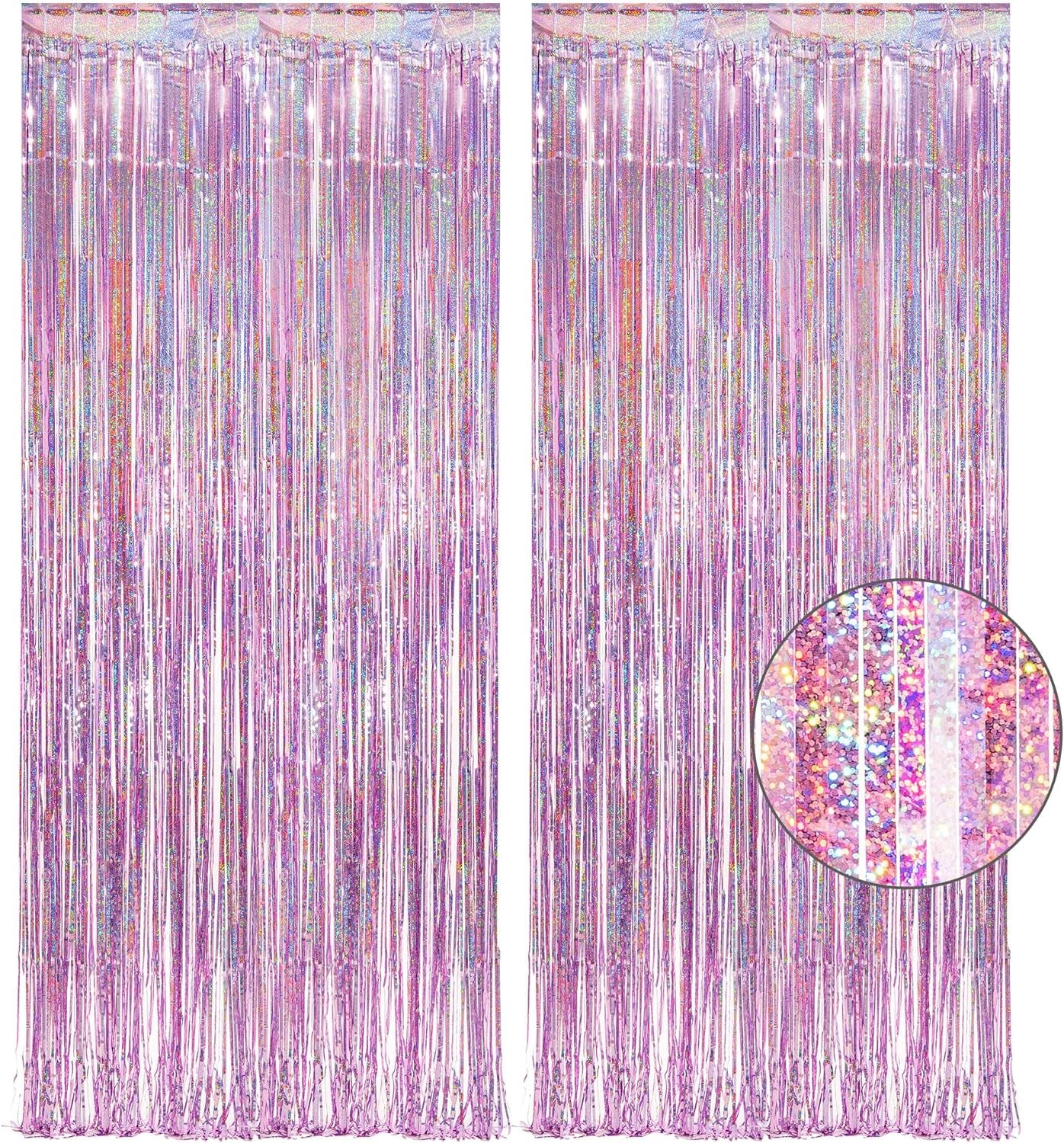 Pink Tinsel Curtain Party Backdrop - Foil Fringe Curtain Lilac Pink Party Streamers for Birthday Girl Princess Bachelorette Euphoria Taylor Themed Party Decorations - 2 Packs