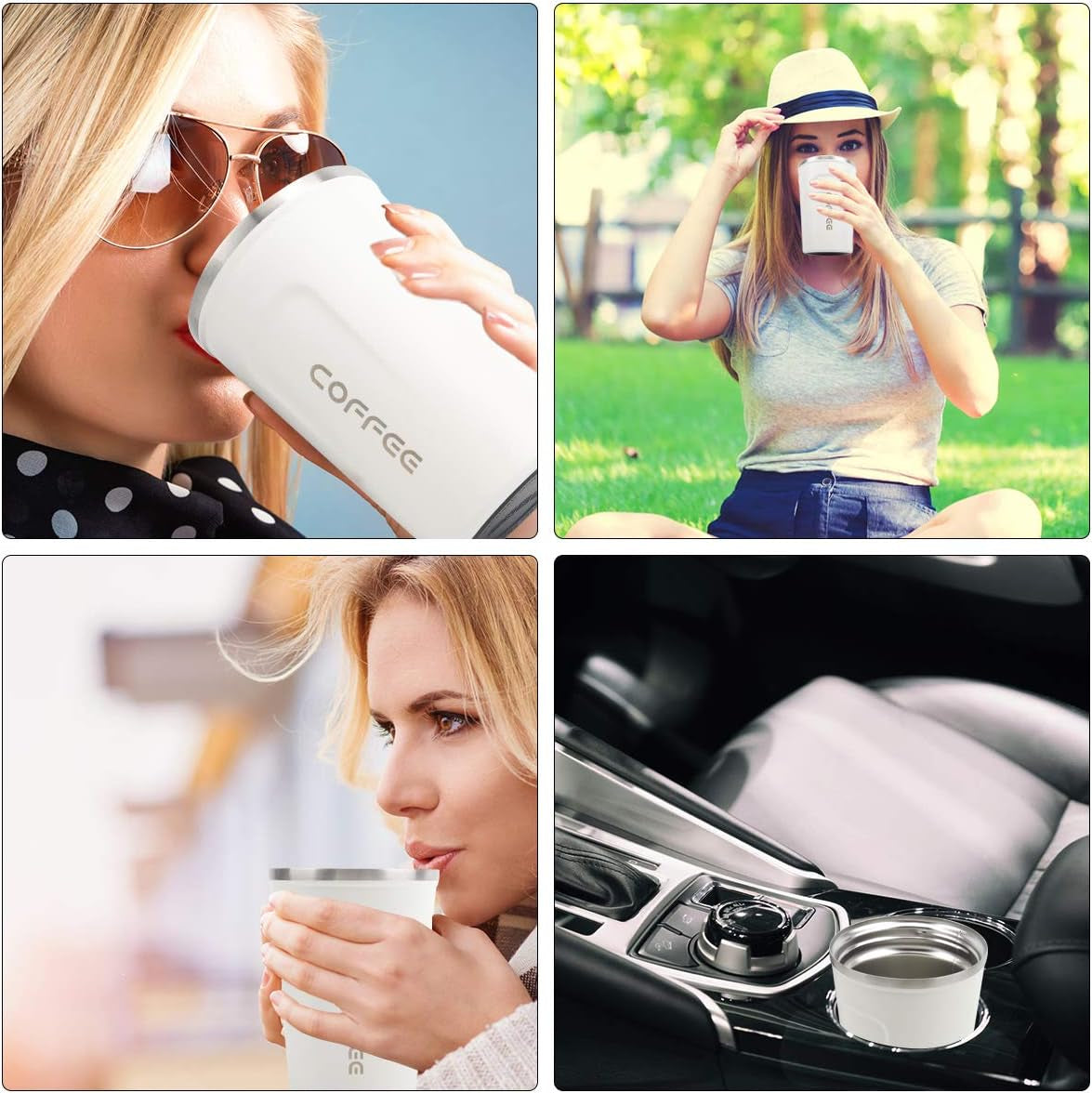 12 Oz Stainless Steel Vacuum Insulated Tumbler - Coffee Travel Mug Spill Proof with Lid - Coffee Cup for Keep Hot/Ice Coffee,Tea and Beer (White)