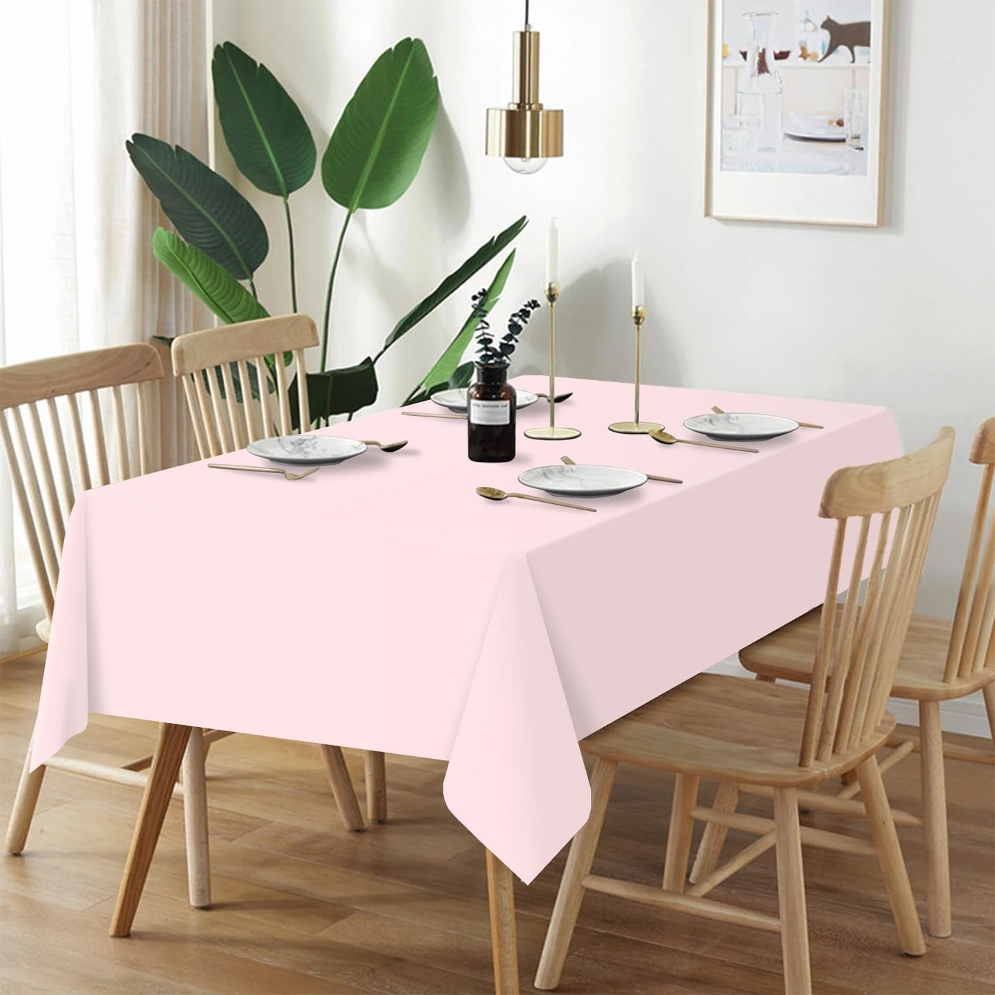 Plastic Table Cloth Disposable 2 Pack, 54 X 108 Inch Tablecloths for Rectangle Tables, Pink Plastic Table Cover