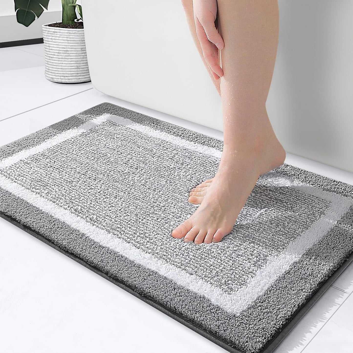 Bathroom Rugs 24X16, Extra Soft and Absorbent Microfiber Bath Mat, Non-Slip, Machine Washable, Quick Dry Shaggy Bath Carpet, Suitable for Bathroom Floor, Tub, Shower (Small, Grey)