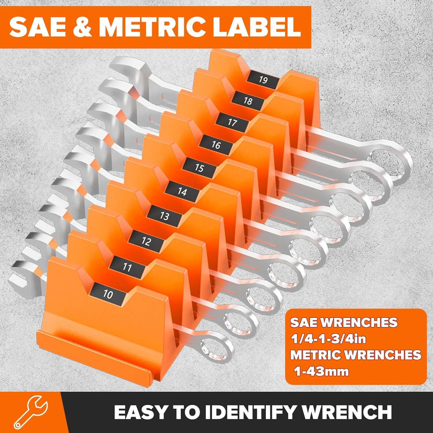 40PCS Modular Wrench Organizer Wrench Holder - Wrench Tool Organizers for Tool Drawer Storage, Wrench Storage Set with Metric & SAE Label, Wrench Rack Tool Gift for Professional Mechanics, Orange