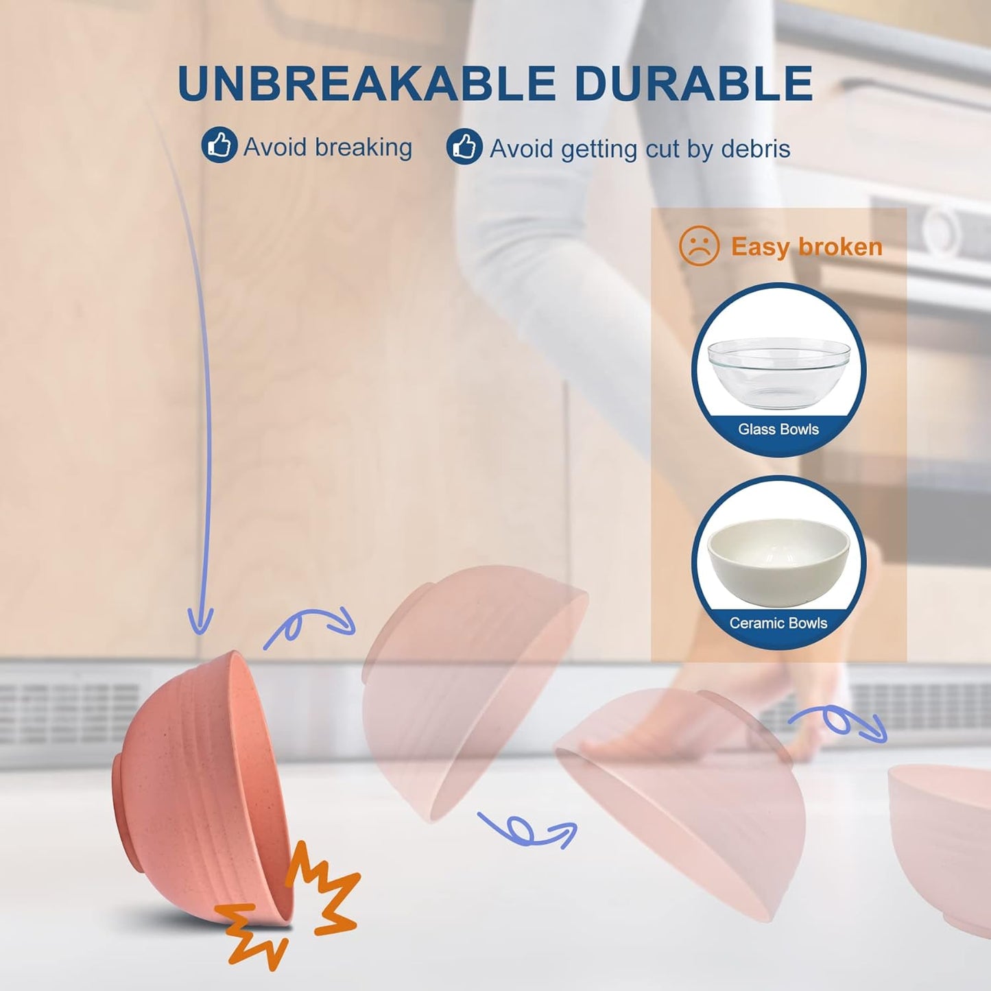 Unbreakable Cereal Bowls Set 8Pcs with Silicone Spatula Set 5Pcs