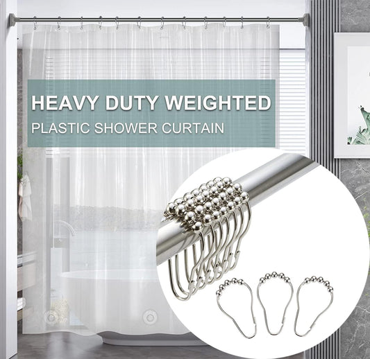 Set of Plastic Shower Curtain Liner and Stainless Steel Shower Curtain Hooks Rings