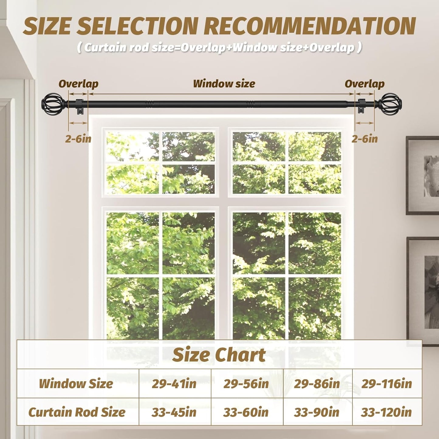 Curtain Rods for Windows 28 to 48 Inches,Black Adjustable 5/8 Inch Curtain Rod for Bedroom, Small Decorative Drapery Rods with Twisted Cage Finals