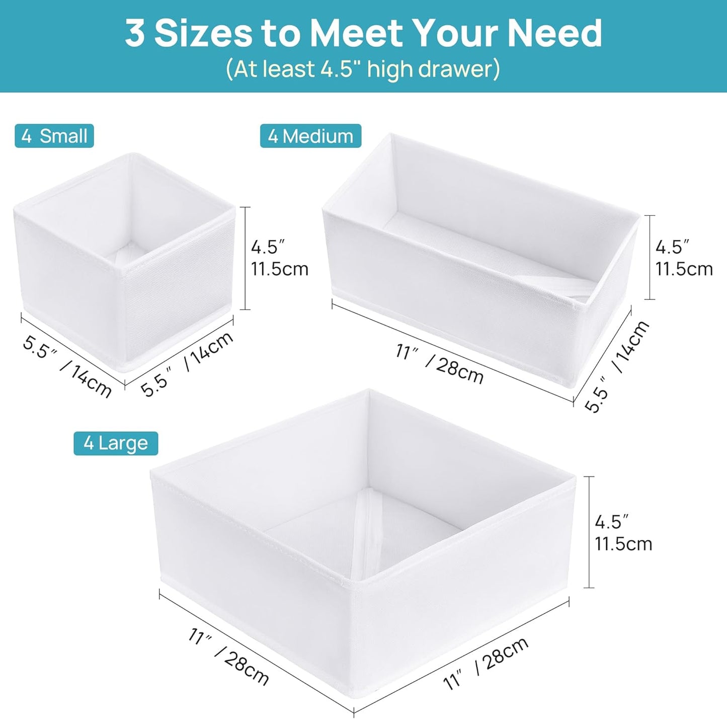 12 Pack Baby Clothes Organizer, Dresser Drawer Organizer for Baby Clothing, Foldable Fabric Closet Drawer Storage Bins, Nursery Dresser Dividers for Bra, Socks, Ties, Scarf