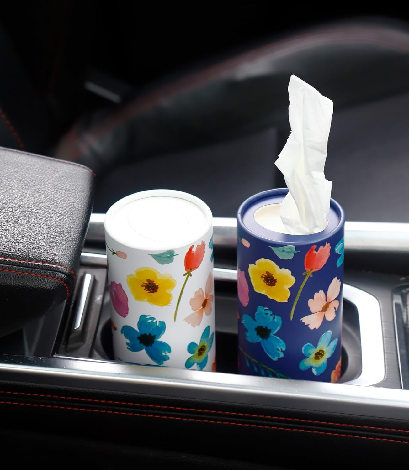 Small Car Tissues Holder with Facial Tissues - 4PK - Travel Tissue Tubes Box Container Perfect Fit for Car Cup Holder Car Tissues Cylinder 200 Sheets