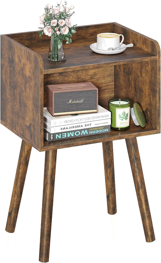 Mid Century Modern Nightstand for Small Spaces, Small Side Table with Storage Shelf, Wood End Table Night Stand, Vintage End Tables Living Room, Minimalist Side Tables for Bedroom Dorm Office