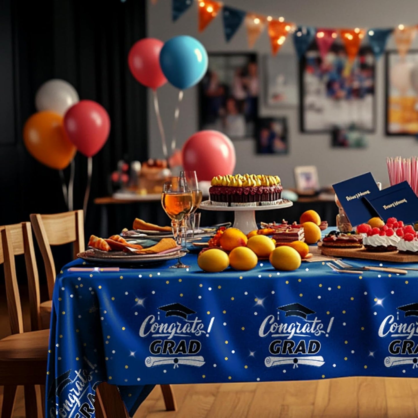 Graduation Blue Plastic Table Cloth - 4 Pack 54" × 108" Rectangle Disposable Tablecloths for 6FT Tables, Waterproof Table Cover for Party, Holiday & Gathering Use