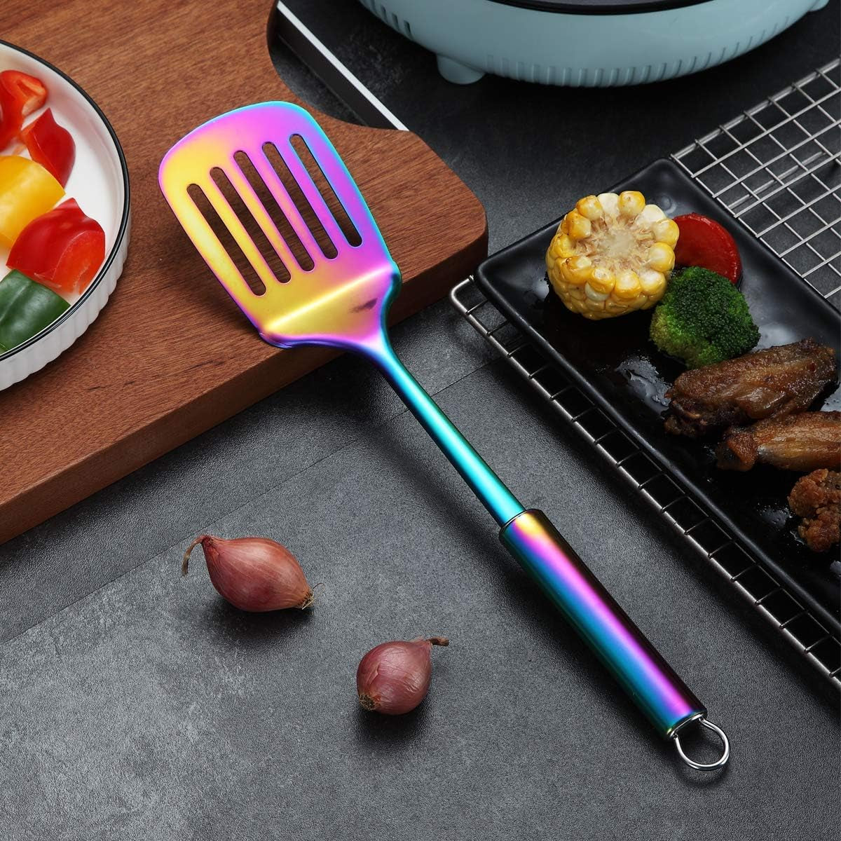 Professional Rainbow Slotted Turner - Stainless Steel BBQ Spatula
