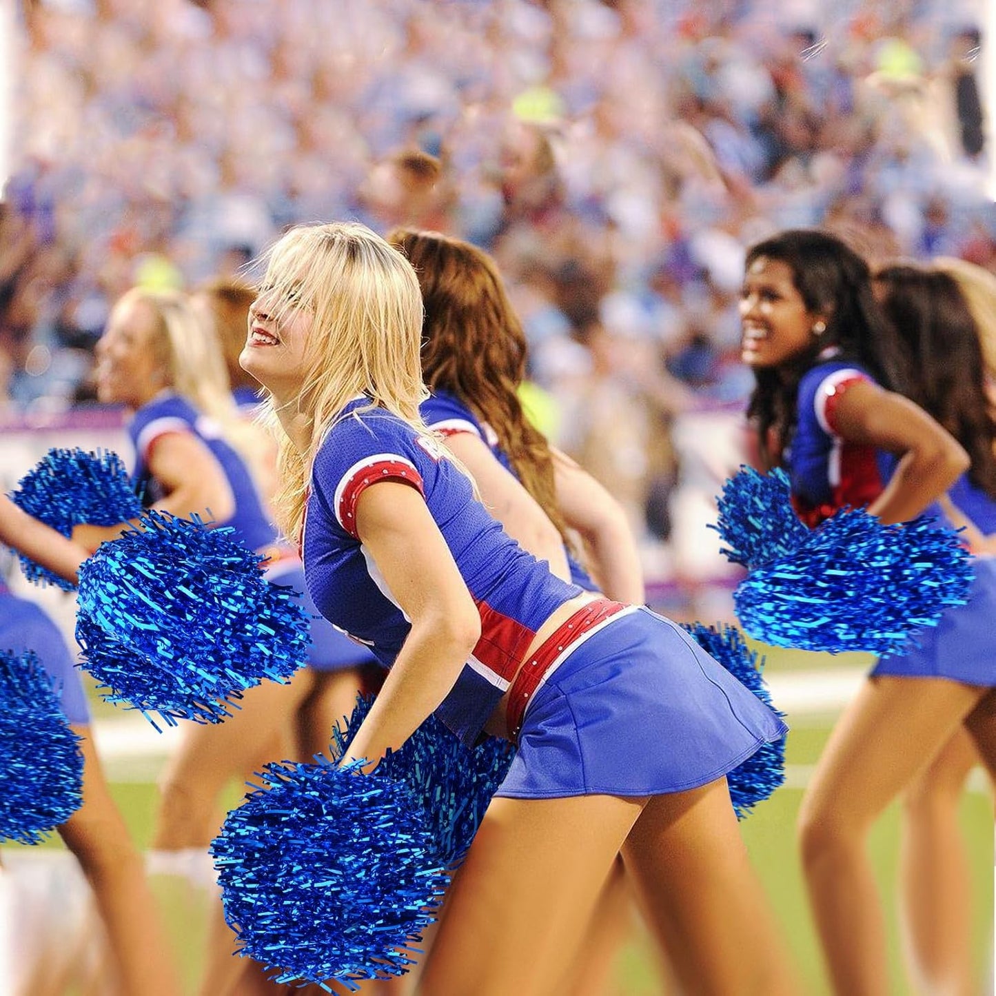 24Pcs Metallic Pom Poms Cheerleading with Baton Handle Cheer Pom Poms for Kids Adults Cheering Party Dance Sportsteam Spirit Sports(Blue)