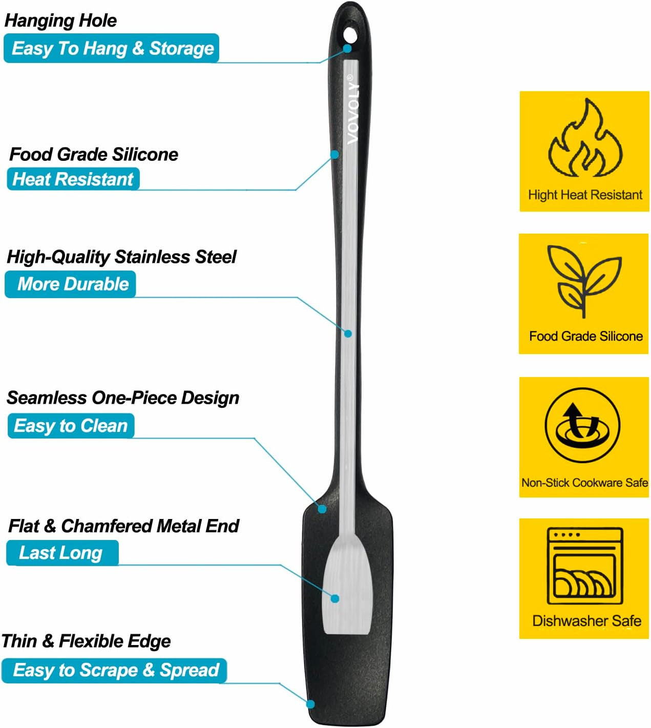 Silicone Jar Spatula, Small Head with Long Handle, Rubber Spatulas Scraper for Jar, Blender, Bottle, Etc. High Heat Resistant for Nonstick Cookware, Seamless, BPA Free, 11.2 Inch, Black.