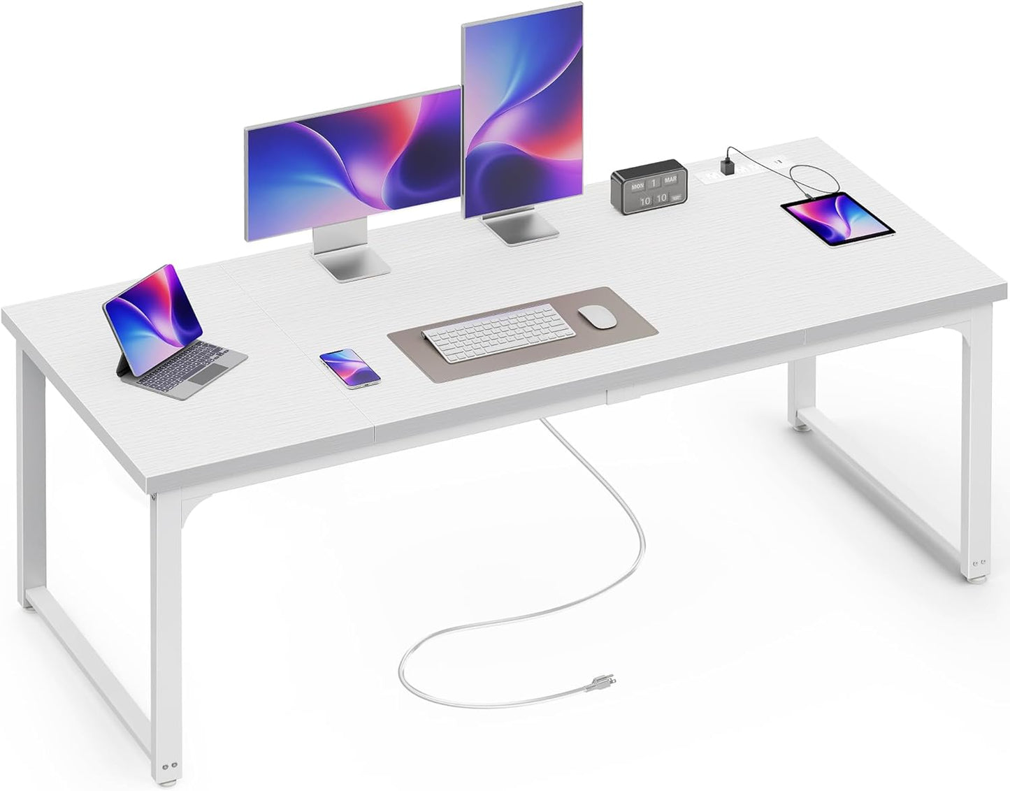 63 x 24 Inch Heavy-Duty Office Desk with Power Outlets & USB-C, Enhanced Desktop Thickness, Sturdy Metal Frame, Ideal for Home Office and Gaming