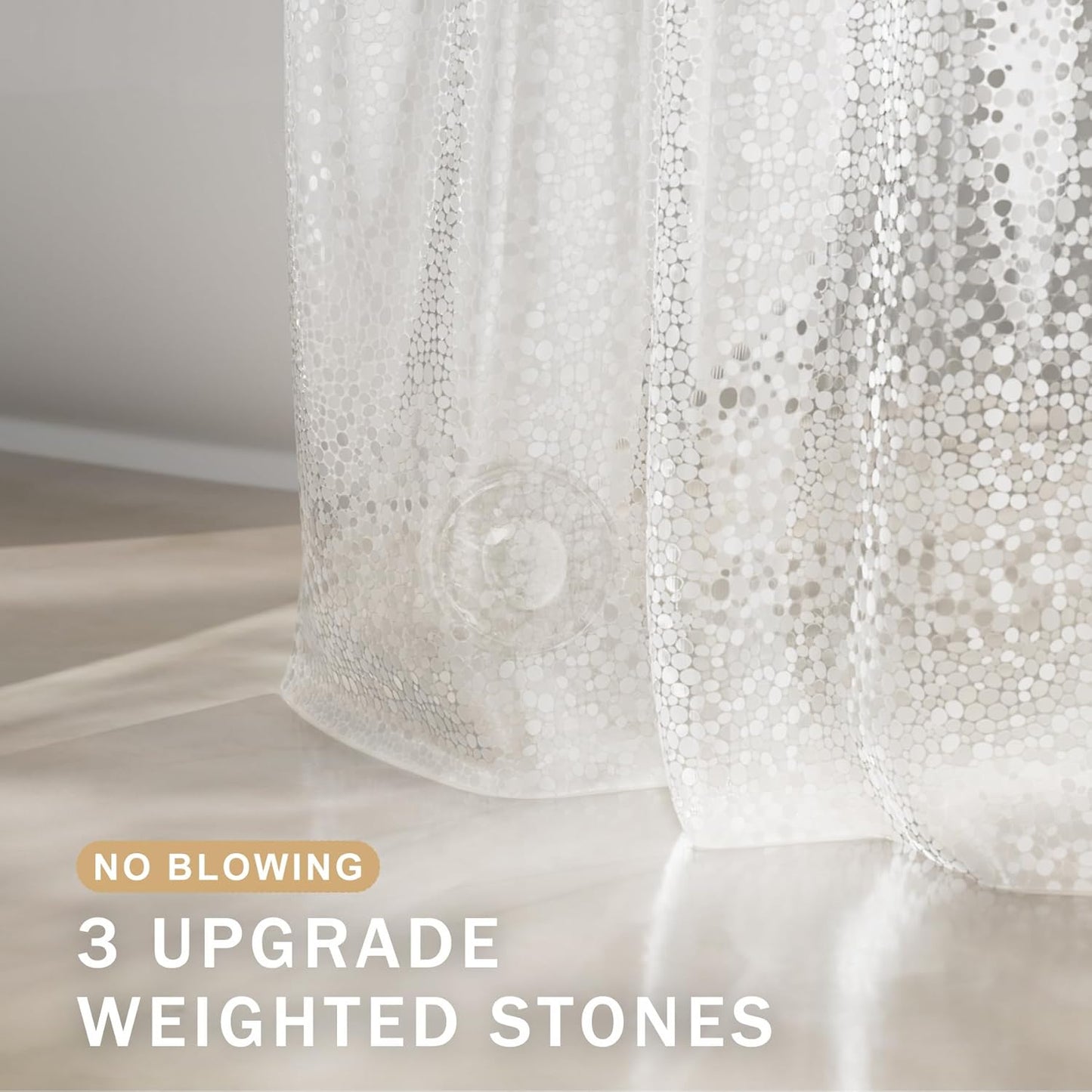 Heavy Duty Shower Curtain Liner, 100% EVA Clear Shower Curtain and Liner 2-In-1, 72X72 Luxury Plastic Weighted Bathroom Cobble Shower Liner, 12 Rustproof Grommets & 3 Heavyweight Stones