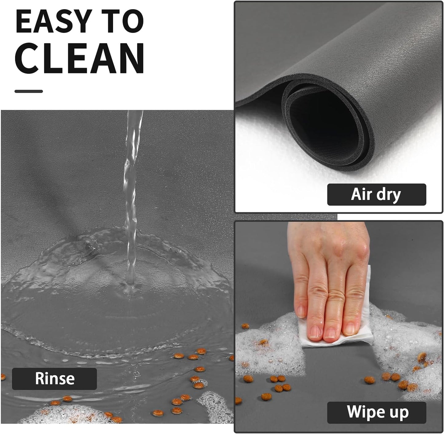 Pet Feeding Mat - Absorbent Dog Mat for Food and Water, No Stains Cat Bowl Mat, Easy to Clean Pet Placemats, Quick Dry Dog Water Dispenser Mat for Messy Drinkers | Paw Dark Grey 12"X 19"