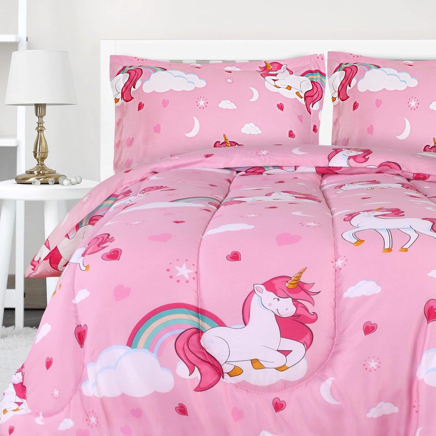 All Season Unicorn Comforter Set with 2 Pillow Cases, 3 Piece Soft Brushed Microfiber Kids Bedding Set for Boys/Girls, Machine Washable (Twin)