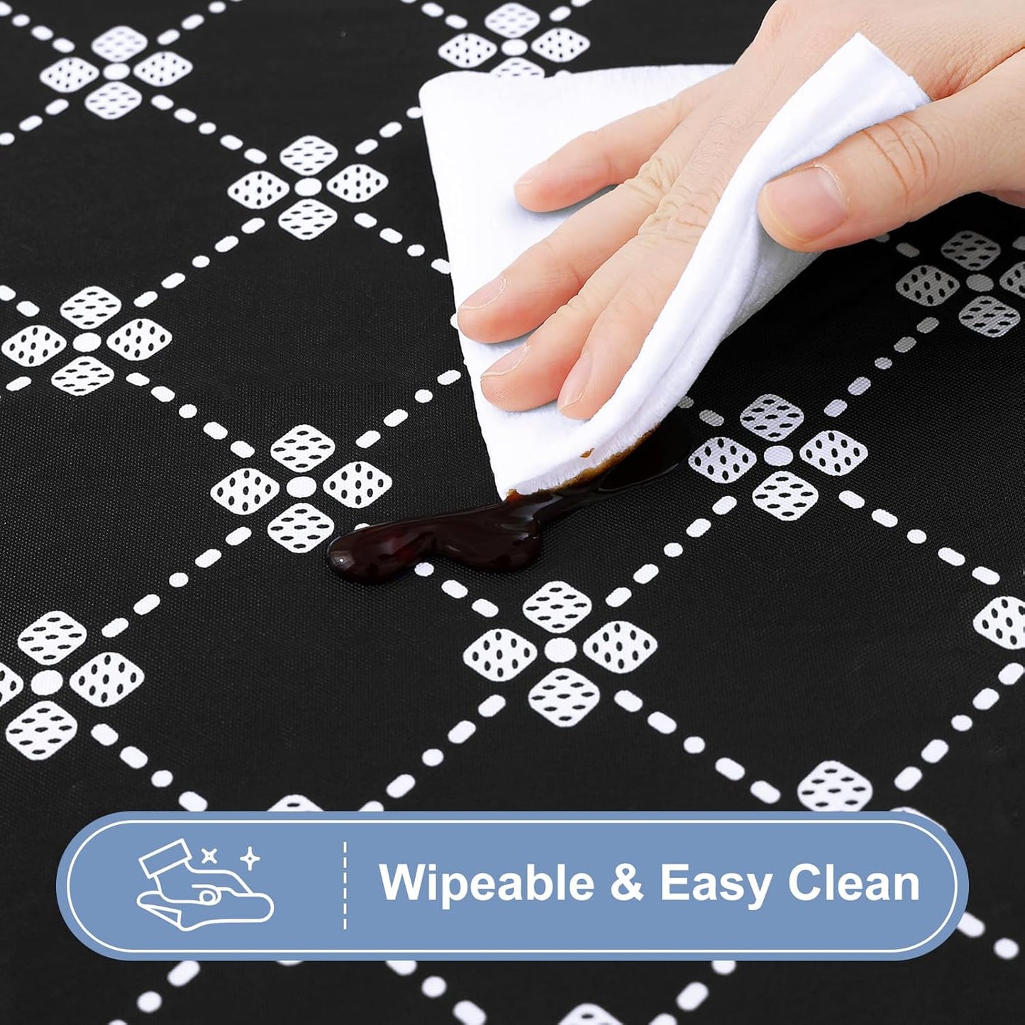 Rectangle Vinyl Table Cloth, Elastic Fitted Tablecloth with Flannel Backing, 6 Foot Waterproof Plastic Table Cover for Camping, Indoor and Outdoor (Black, 30" X 72")