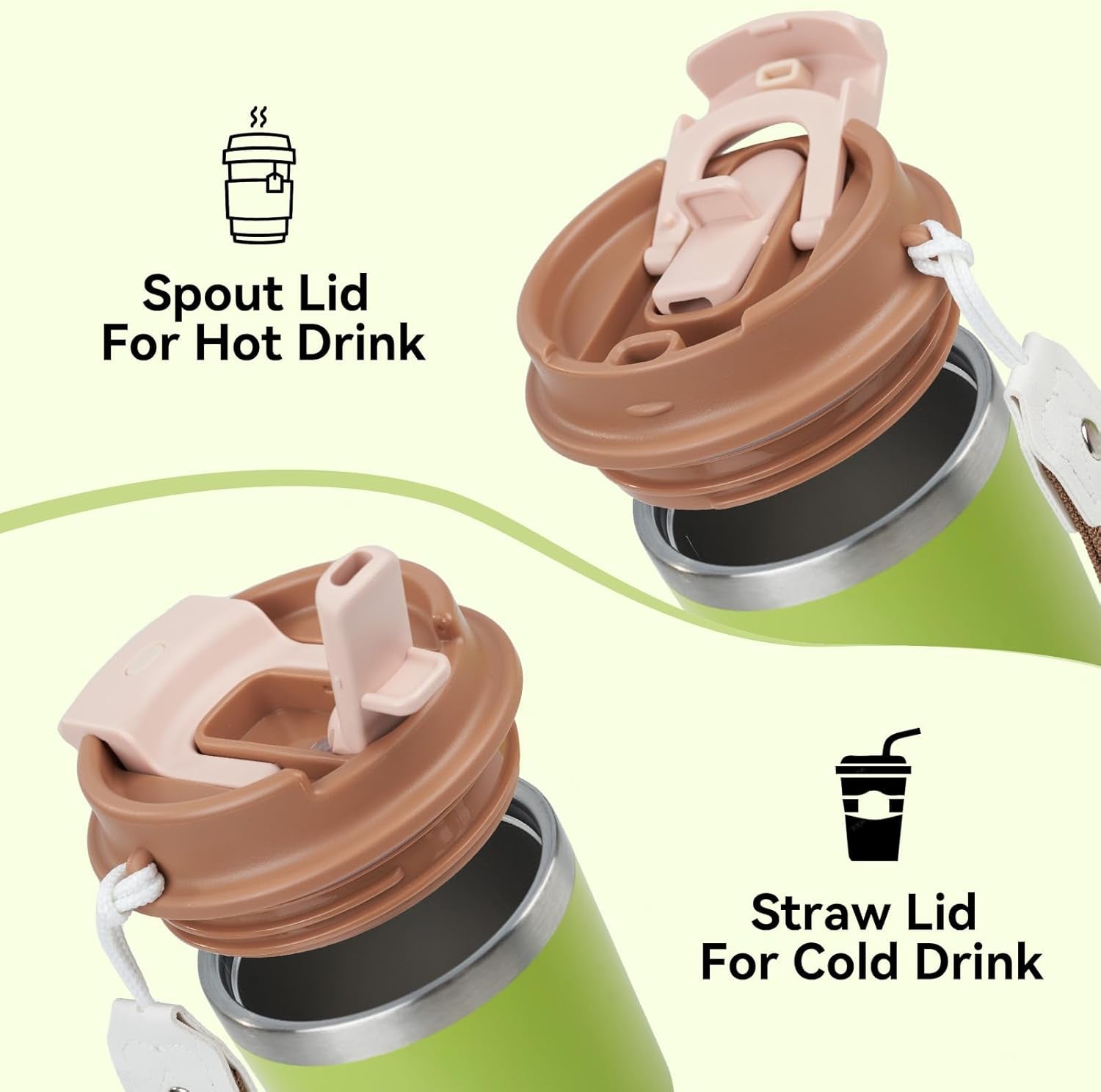 16Oz Coffee Tumbler, Stainless Steel Vacuum Travel Coffee Mug, Leak Proof Double Wall Coffee Mug with Lids for Home, Office, Outdoors, Light Green