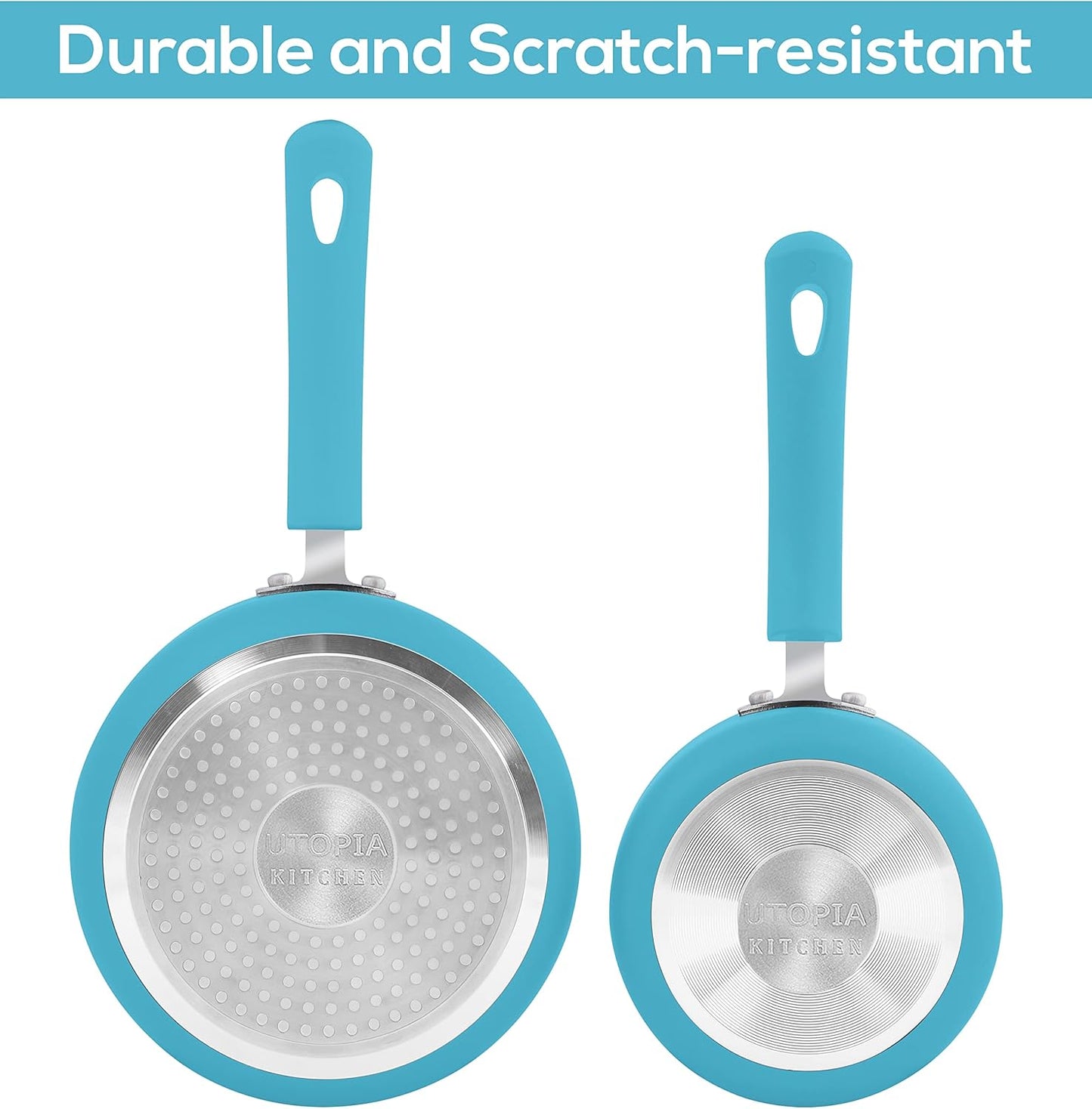 Nonstick Stock Pot Saucepan Set with Lids, 1 Quart and 2 Quarts Multipurpose Stock Pots Set for Home, Kitchen or Restaurant, Turquoise & Black