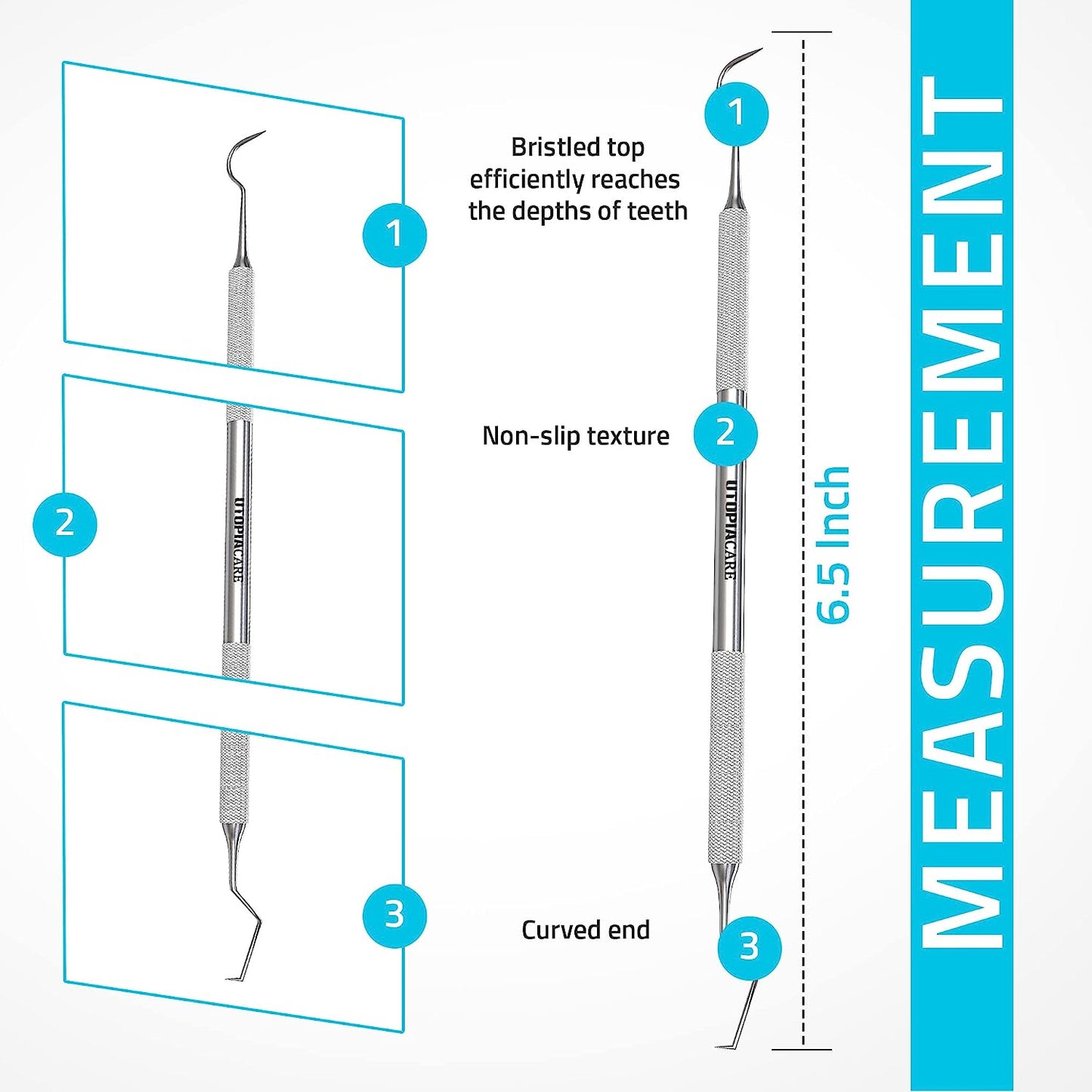 Professional Dental Tartar Scraper Tool, Dental Pick, 6.5 Inch Double Ended Tartar Remover for Teeth, Plaque Remover, Tooth Scraper, Silver, 1 Piece