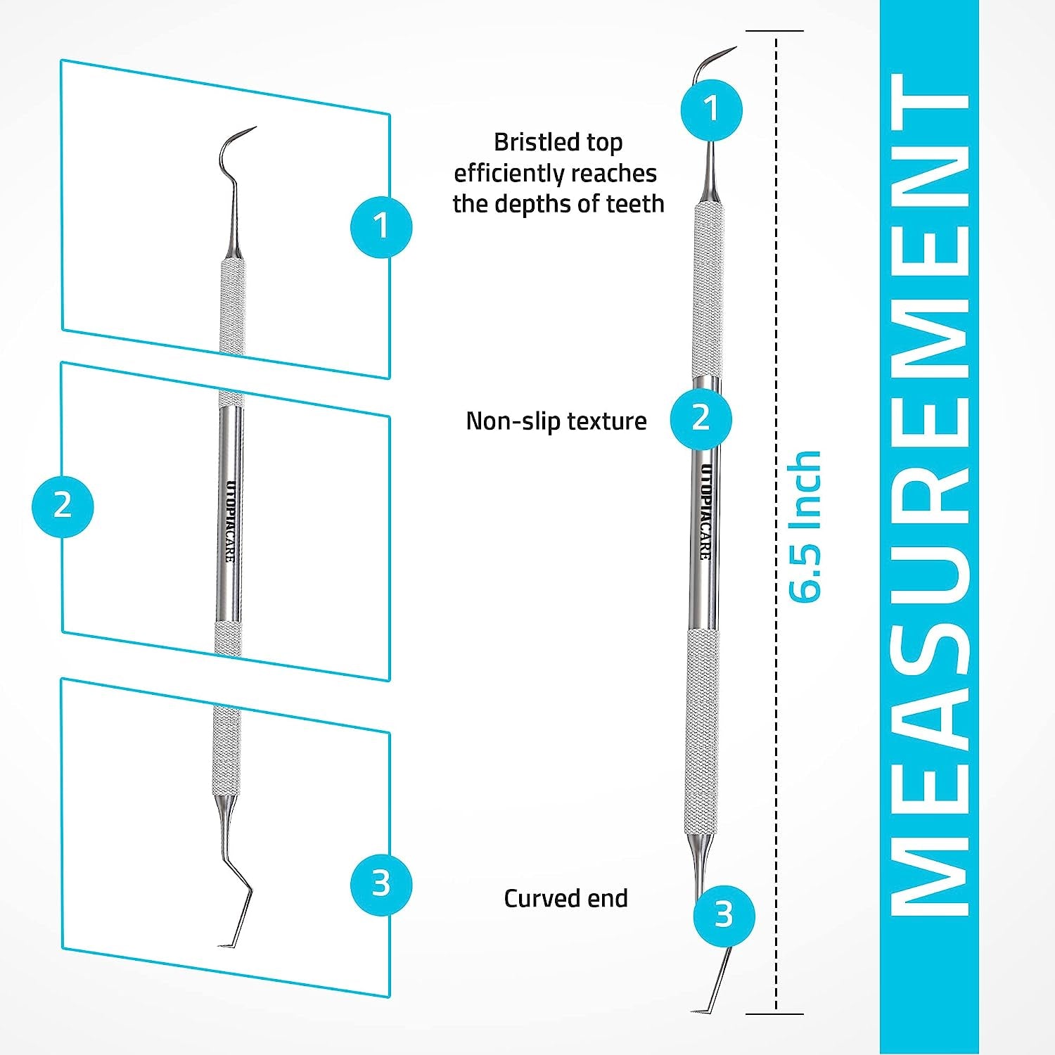 Professional Dental Tartar Scraper Tool, Dental Pick, 6.5 Inch Double Ended Tartar Remover for Teeth, Plaque Remover, Tooth Scraper, Silver, 1 Piece