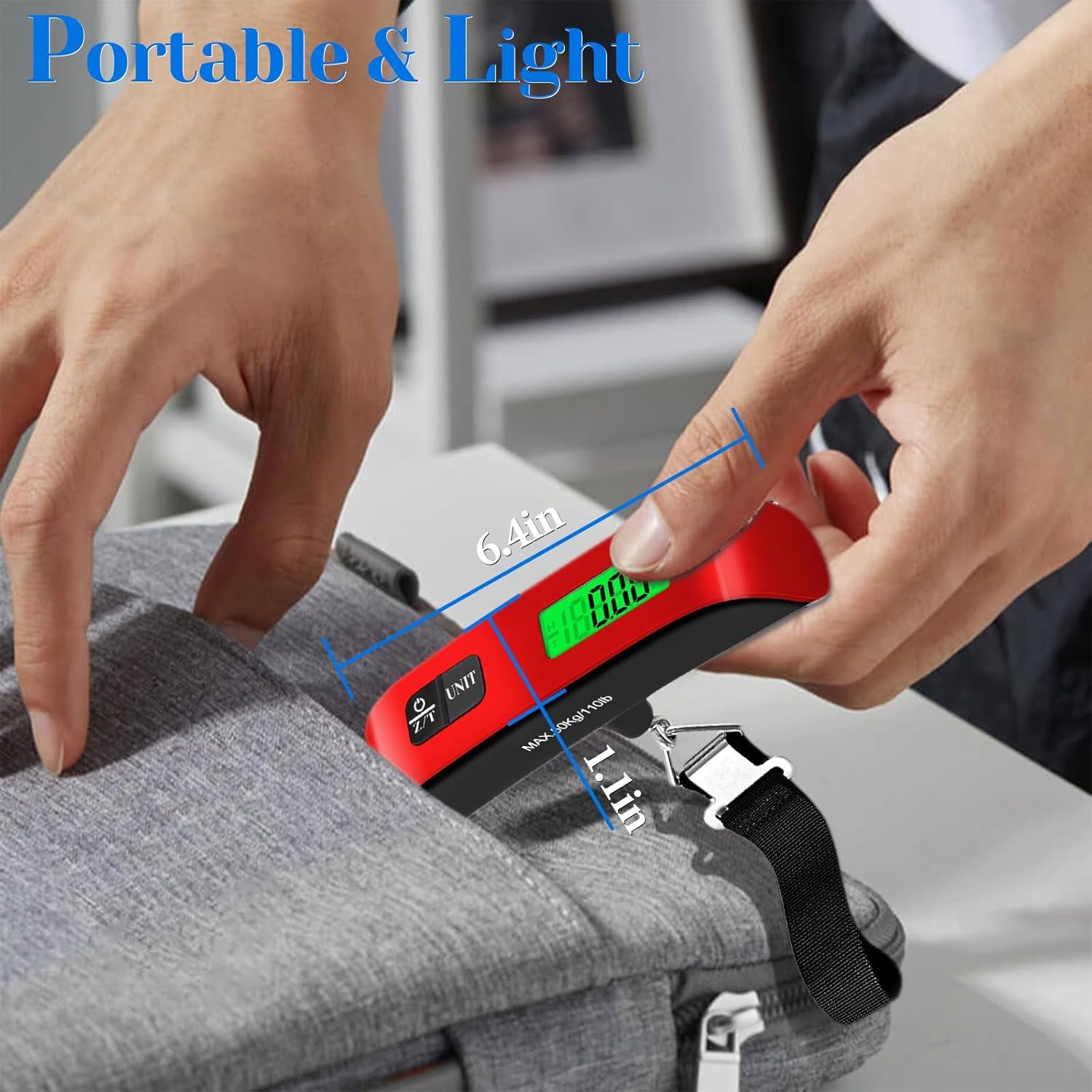 Luggage Scale, 110Lb Luggage Weight Scale with 4 Unit Switching Functions&Led Display, Luggage Scale Travel Digital for Weighing Luggage, Backpacks, Packages and Markets(Red)