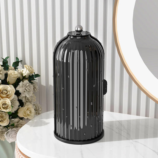 Makeup Brush Holder with Lid Cosmetic Tools Organizer 360 Rotating Waterproof Dustproof Beauty Brushes Storage for Vanity, Dark Black