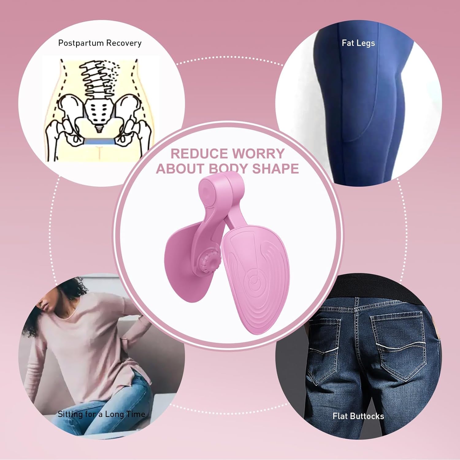 Inner Thigh Exerciser Kegel Exercise Products for Women Pelvic Floor Muscle Trainer Inner Thigh Hip Exercise Equipment Postpartum Rehabilitation Pelvic Floor (Pink)