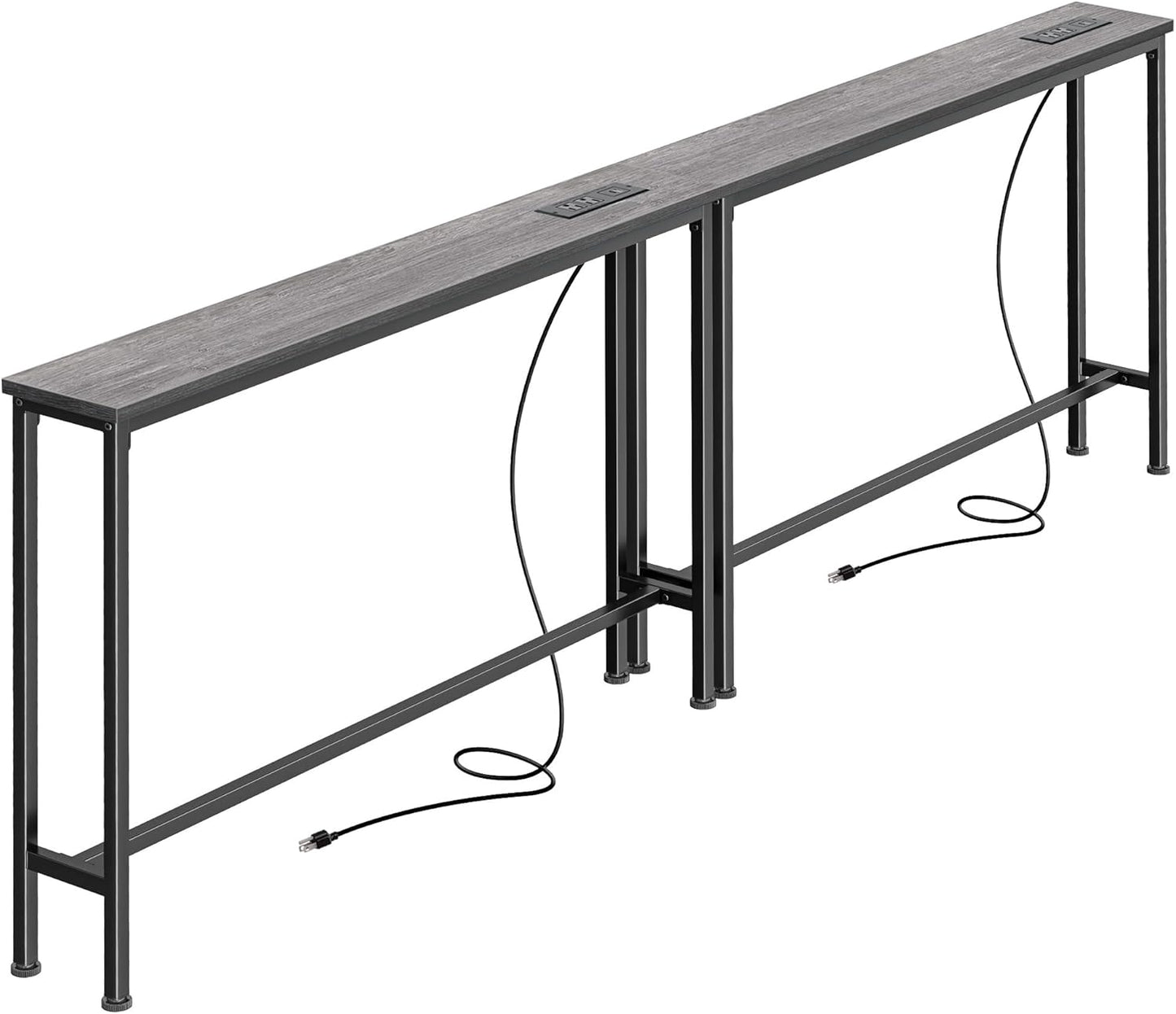 5.9-Inch Narrow Console Table Set of 2 with Outlet, 78-Inch Length, Behind Couch and Entryway Tables with Charging Station, Charcoal Gray for Living Room